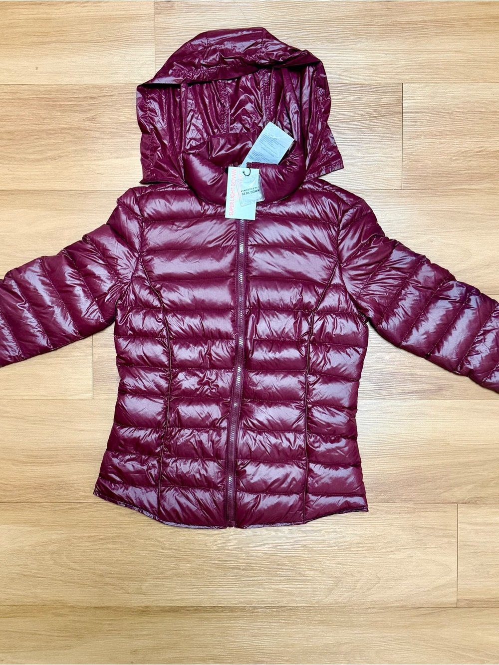 Atmosphere Burgundy Quilted Hooded Bomber Jacket